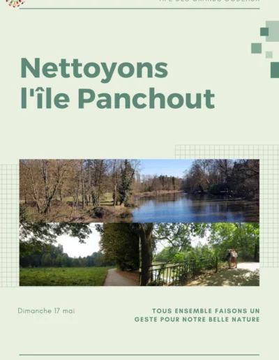 Affiche pour le nettoyage de l'île Panchout organisé par l'APE des Grands Godeaux (Association des Parents d'Elèves).